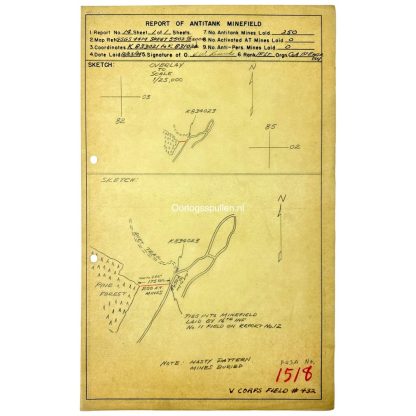 Original WWII US Battle of the Bulge antitank minefield sketch/map area of Baugnez & Weismes