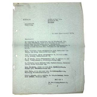 Original WWII Dutch NSB WA document regarding KIA Dutch volunteers