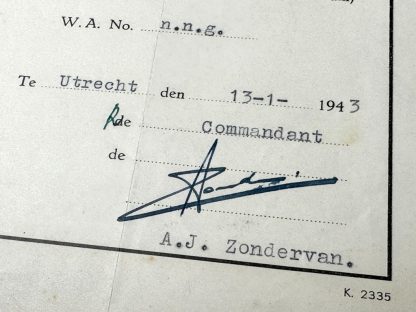 Original WWII Dutch NSB W.A. promotion document with Zondervan autograph