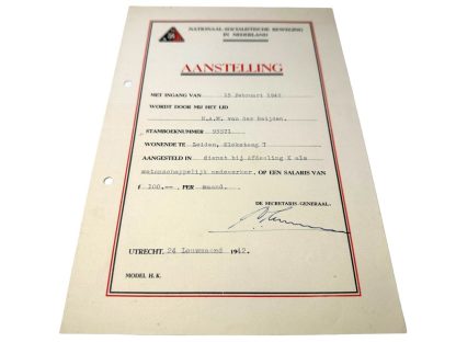 Original WWII Dutch NSB promotion document signed by Huygen