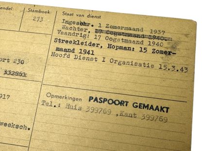 Original WWII Dutch NSB State of Service card