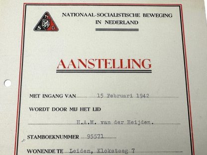 Original WWII Dutch NSB promotion document signed by Huygen