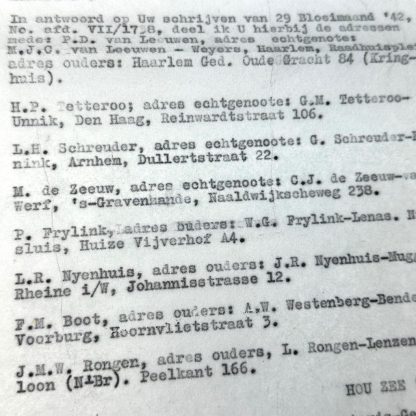 Original WWII Dutch NSB WA document regarding KIA Dutch volunteers