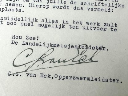 Original WWII Dutch Nationale Jeugdstorm letter signed by Lien van Eck