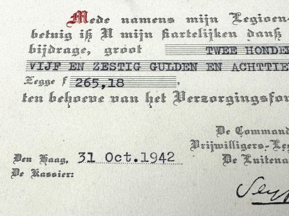 Original WWII Dutch Waffen-SS Vrijwilligers Legioen Nederland welfare fund card with check