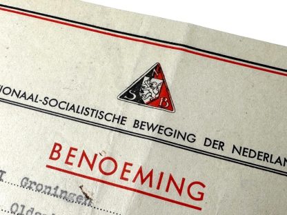 Original WWII Dutch NSB nomination document for the group leader of Slochteren (Groningen)