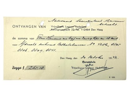 Original WWII Dutch Waffen-SS Vrijwilligers Legioen Nederland welfare fund card with check