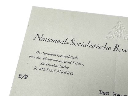 Original WWII Dutch NSB signed document by J.Meulenberg