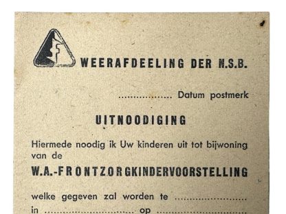 Original WWII Dutch NSB W.A. Frontzorg children performance invitation card