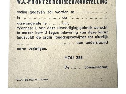 Original WWII Dutch NSB W.A. Frontzorg children performance invitation card