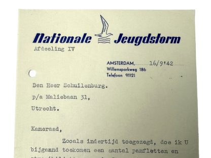 Original WWII Dutch Nationale Jeugdstorm document from Schuilenburg regarding flyers and leaflets