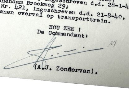 Original WWII Dutch NSB document hand signed by Zondervan regarding KIA Dutch Waffen-SS volunteers
