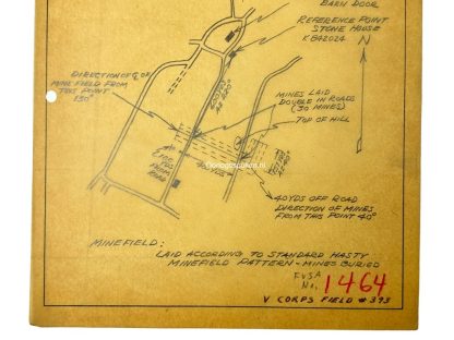 Original WWII US Battle of the Bulge antitank minefield sketch/map area of Baugnez & Weismes