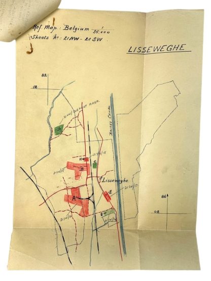 Original WWII US army minefield map of Lissewege in Belgium
