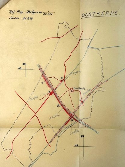 Original WWII US army minefield map of Oostkerke in Belgium