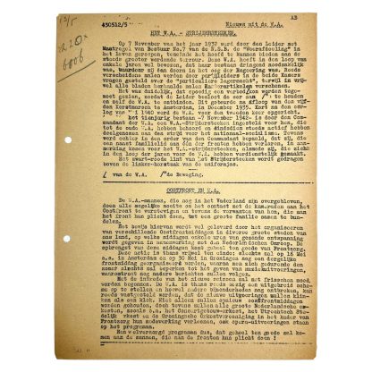 Original WWII Dutch NSB WA document regarding the W.A. Strijdersteken