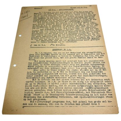 Original WWII Dutch NSB WA document regarding the W.A. Strijdersteken