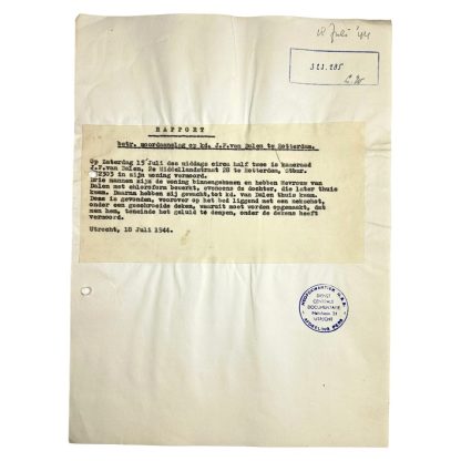 Original WWII Dutch NSB document regarding a resistance action in Rotterdam (Zuid-Holland)