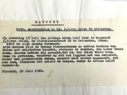 Original WWII Dutch NSB document regarding a resistance action in Rotterdam (Zuid-Holland)