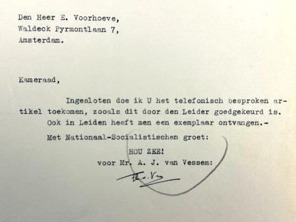 Original WWII Dutch NSB letter with Anton van Vessem signature