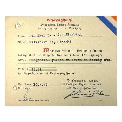 Original WWII Dutch Waffen-SS Vrijwilligers Legioen Nederland welfare fund card