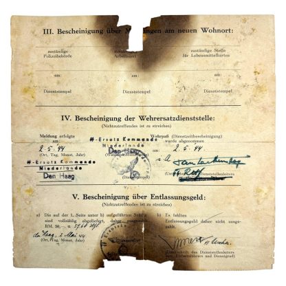 Original WWII Dutch Waffen-SS volunteer Entlassungsschein (Groningen/Sappemeer)