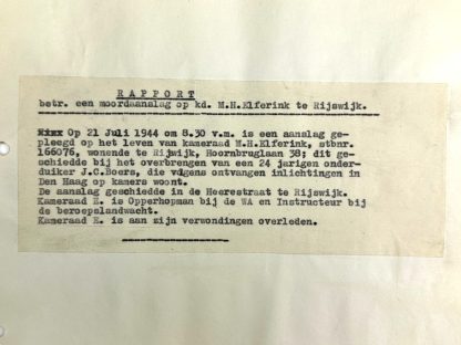 Original WWII Dutch NSB document regarding a resistance action in Rijswijk (Zuid-Holland)