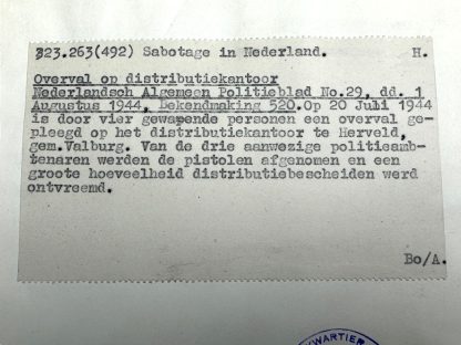 Original WWII Dutch NSB document regarding a resistance action in Herveld (Gelderland)