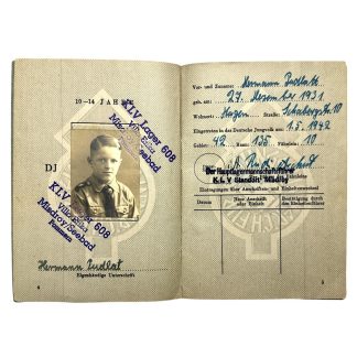 Original WWII German Hitlerjugend Leistungsbuch of a member from Hagen in Nordrhein-Westfalen