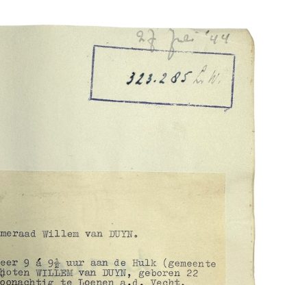 Original WWII Dutch NSB document regarding a resistance action in Loenen aan de Vecht / Hoorn
