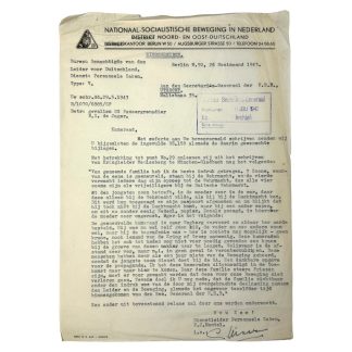 Original WWII NSB in Germany document regarding a KIA Dutch SS-Panzergrenadier