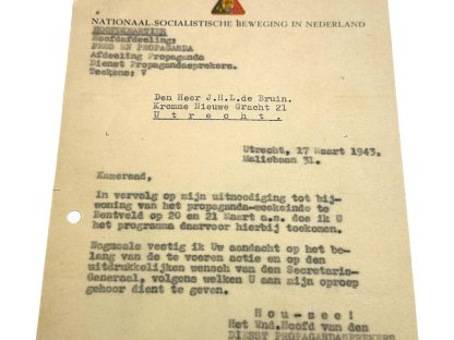 Original WWII Dutch NSB documents set regarding a NSB/NAF event in Bentveld