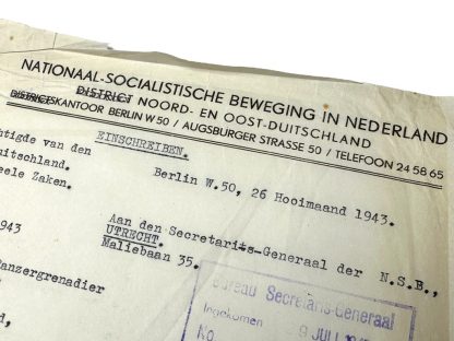 Original WWII NSB in Germany document regarding a KIA Dutch SS-Panzergrenadier