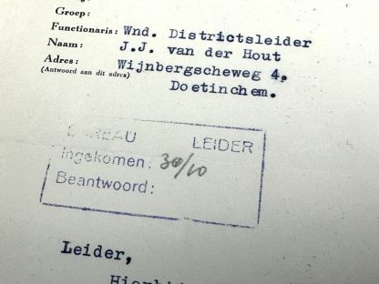 Original WWII Dutch NSB letter from Anton Mussert's possession about the mayor of Borculo