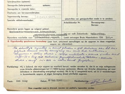 Original WWII Dutch NSB member questionnaire with photo