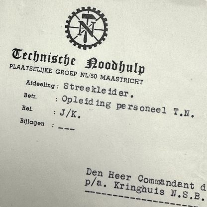 Original WWII Dutch 'Technische Noodhulp' Maastricht (Limburg) document