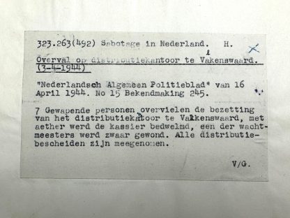 Original WWII Dutch NSB document regarding a resistance action in Valkenswaard (Noord-Brabant)