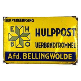 Original WWII Dutch enamel first aid station sign Bellingwolde