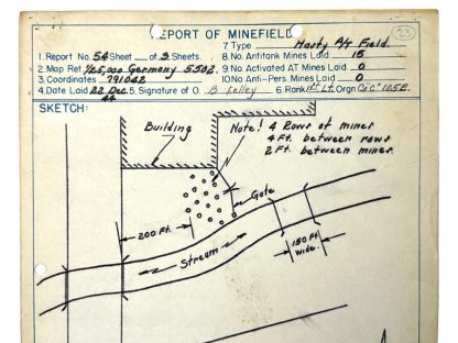 Original WWII US Battle of the Bulge antitank minefield sketch/map area of Malmedy