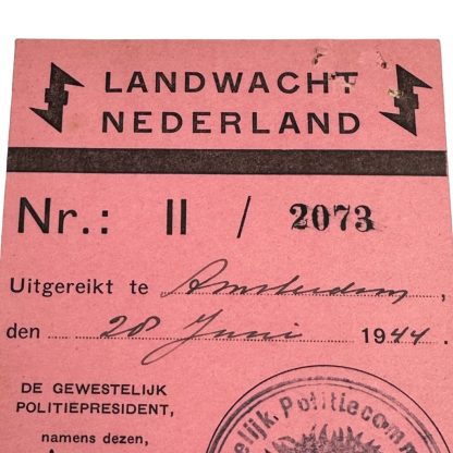 Original WWII Dutch 'Landwacht Nederland' ID card