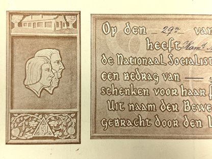 Original WWII Dutch NSB donation certificate with Anton Mussert signature