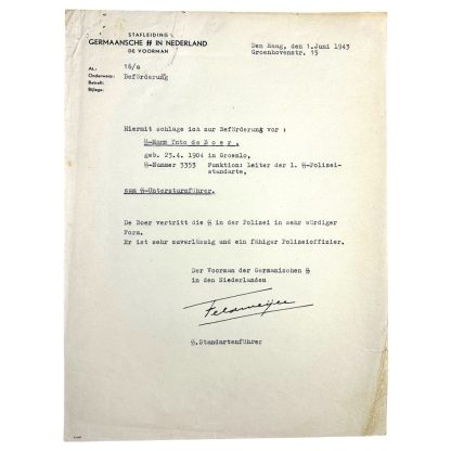 Original WWII Nederlandsche SS letter with autograph of Henk Feldmeijer