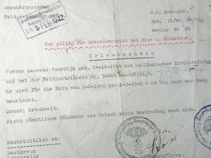 Original WWII Dutch NSKK 'Urlaubschein'