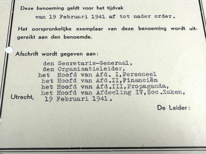 Original WWII Dutch NSB promotion document of N.S.V.O. leader Olga de Ruiter