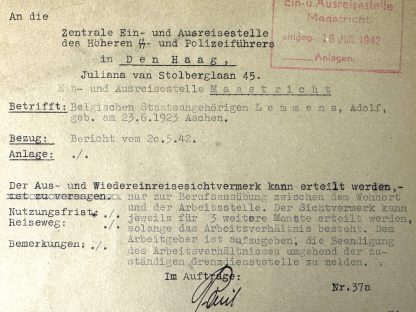 Original WWII German RSHA documents regarding a Belgian citizen living in Kerkrade/Maastricht (Limburg)