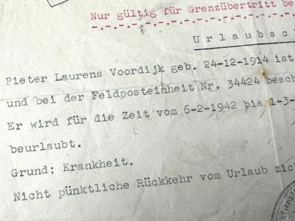 Original WWII Dutch NSKK 'Urlaubschein'