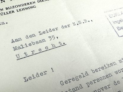 Original WWII Dutch NSB letter from Müller Lehning to Anton Mussert