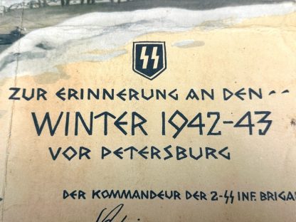 Original WWII German Waffen-SS citation 'Zur Erinnerung an den Winter 1942-43 vor Petersburg'