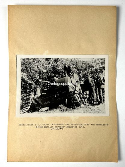 Original WWII German photo of Dutch Waffen-SS volunteers studying an English-made tank