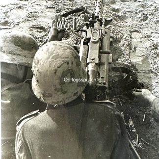 Original WWII German photo of a German MG34 with crew wearing camouflage helmets in action during an exercise